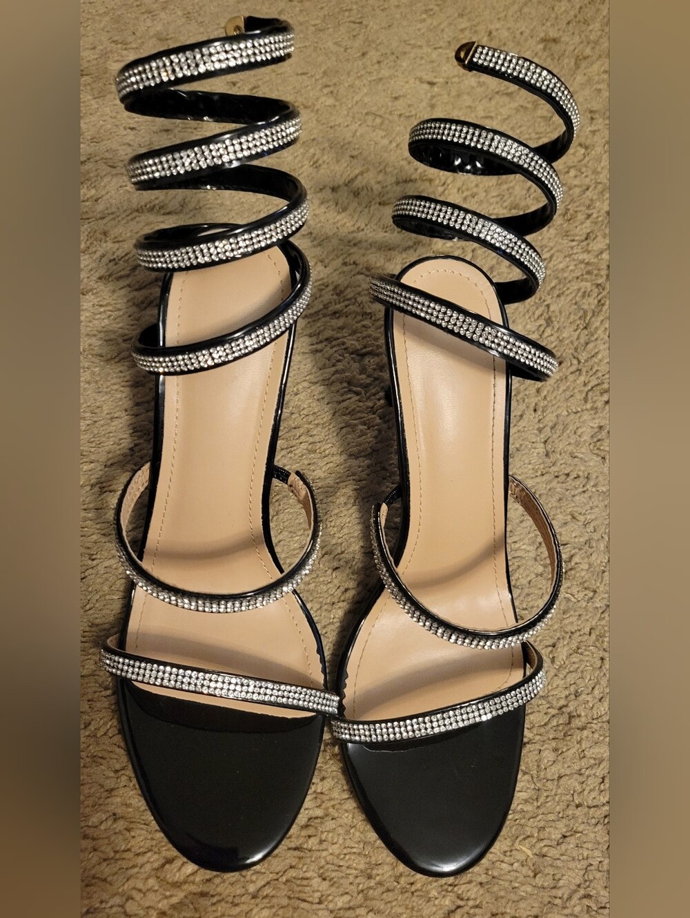 Black Spiral Rhinestone Strap Women's Sandals